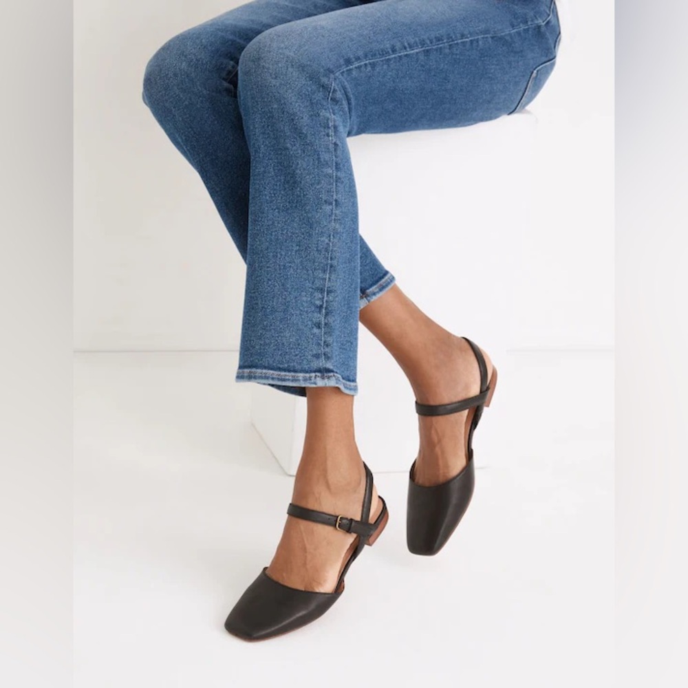 Madewell | Women’s Black Leather The Jeanne Slingback Adjustable Strap Flats 7 - Picture 2 of 16